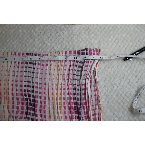Scarf /73 inches / Cream scarf with purple, pink and orange. - Picture 7 of 8
